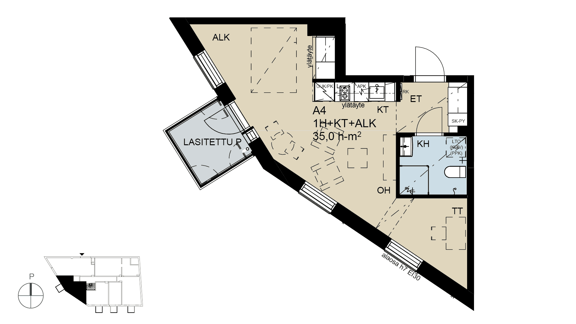 Asunto A 4 | 1h+kt+alkovi | 35m² 