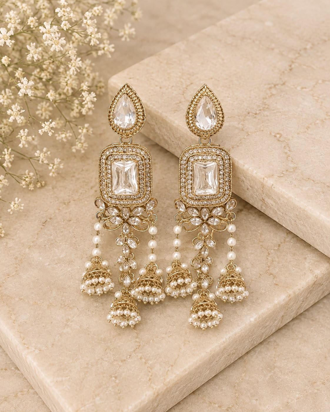 Ivory Noor Kundan Jhumka Earrings