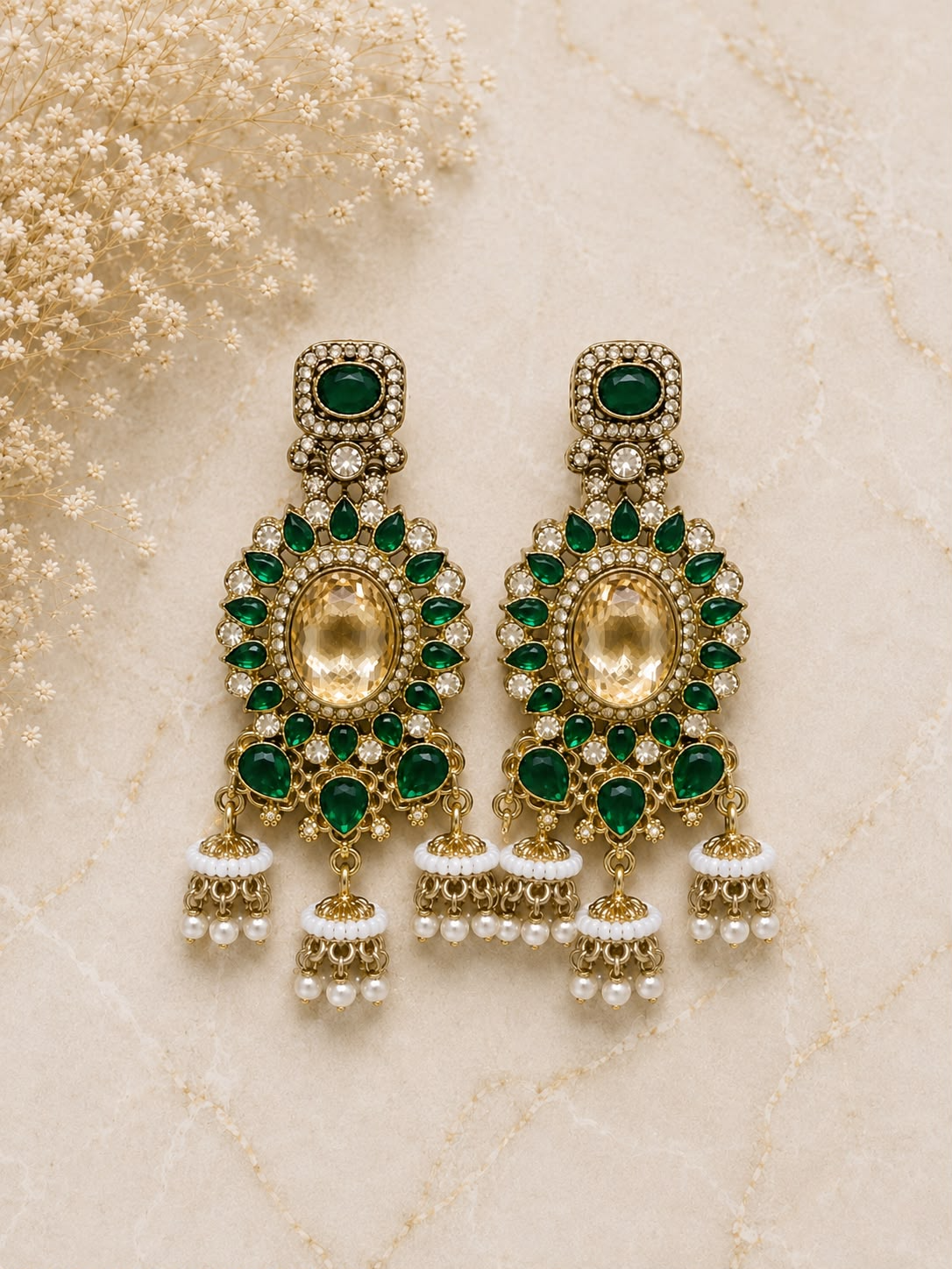 Emerald Noor Statement Jhumka Earrings