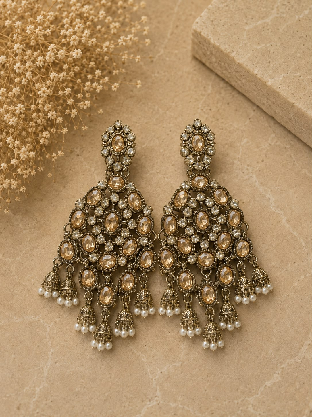 Meher Antique Gold Chandelier Earrings