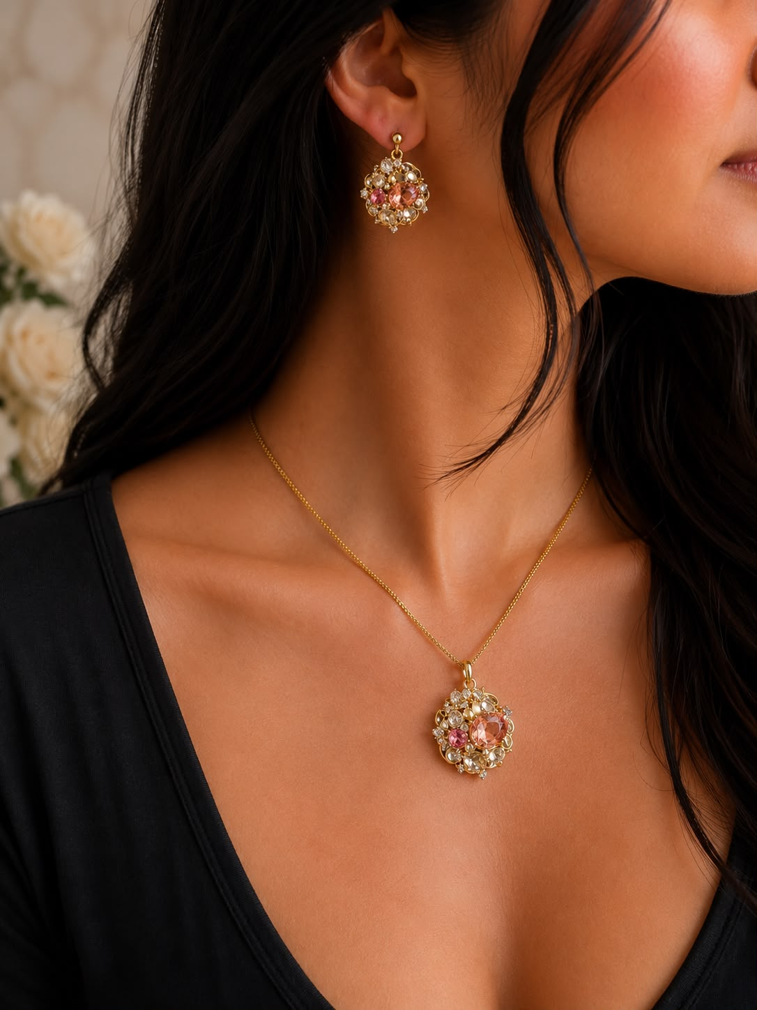 Rosé Blossom Pendant Set