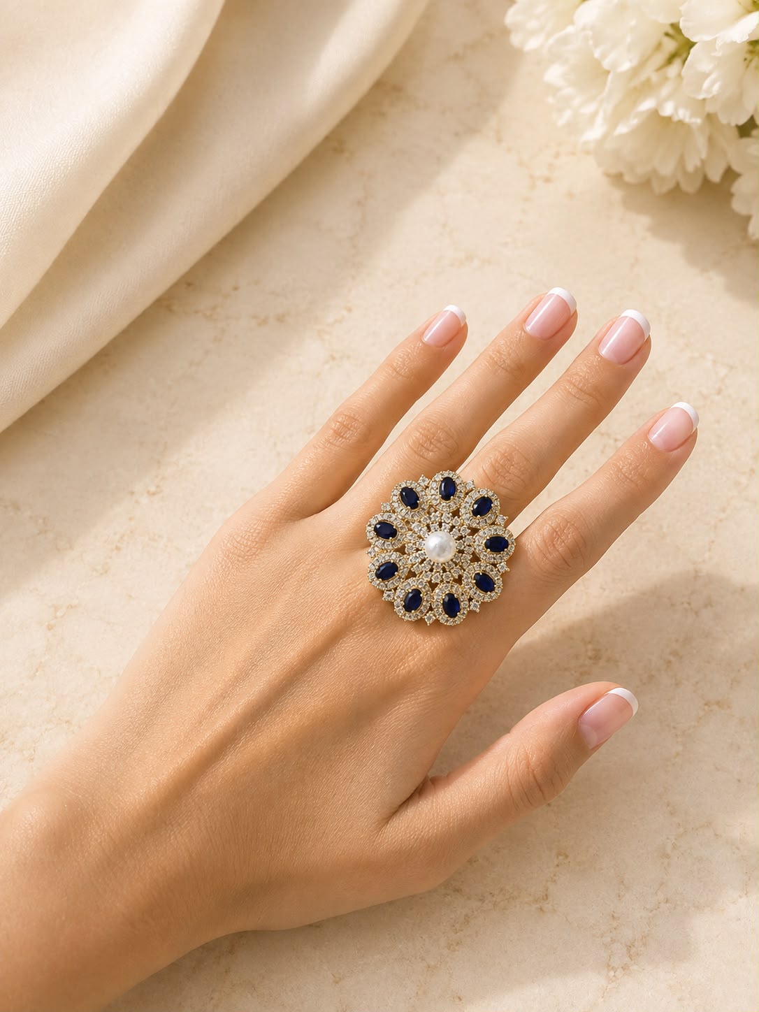 Sapphire Bloom American Diamond Ring