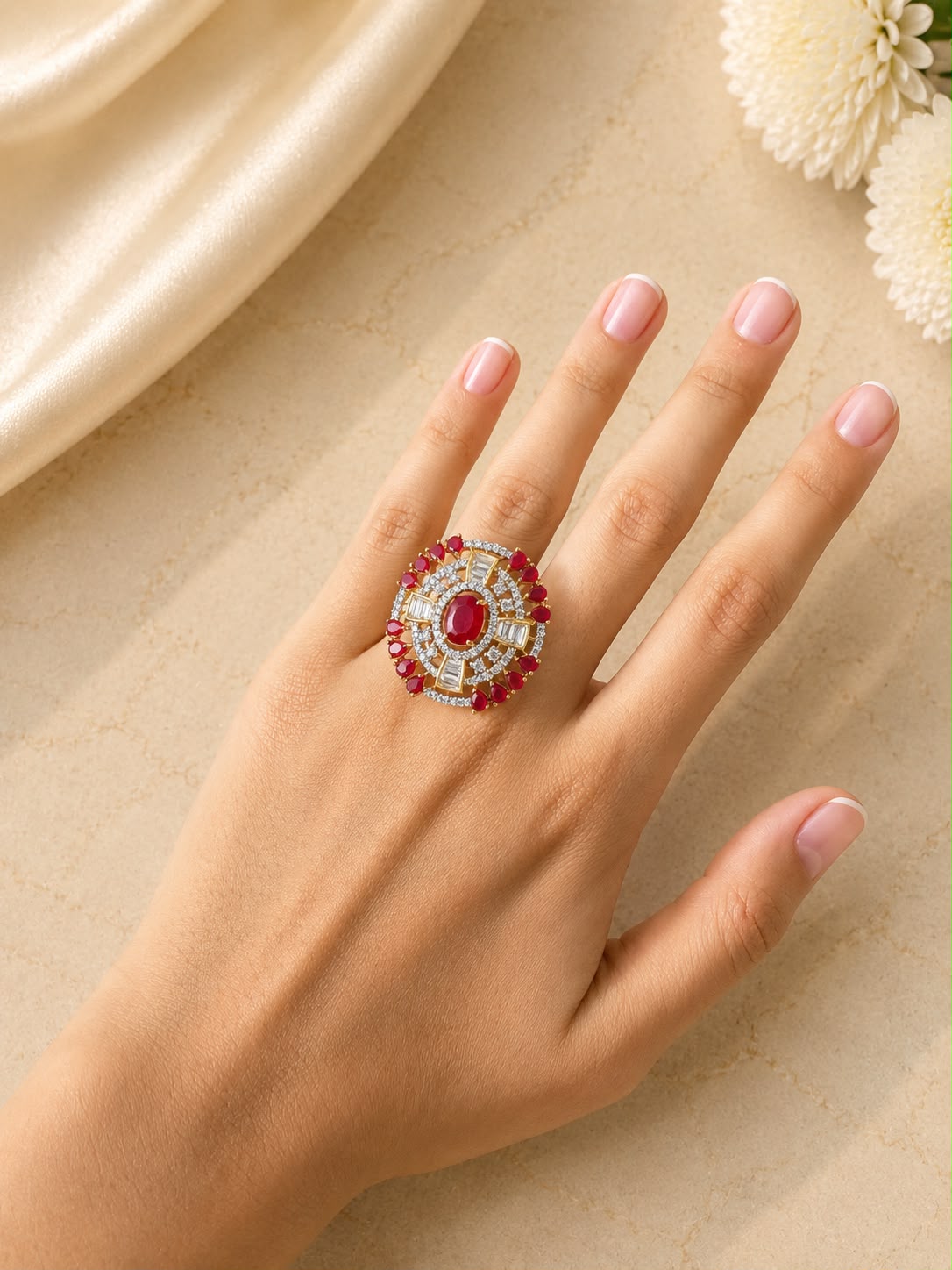 Ruby Halo American Diamond Ring