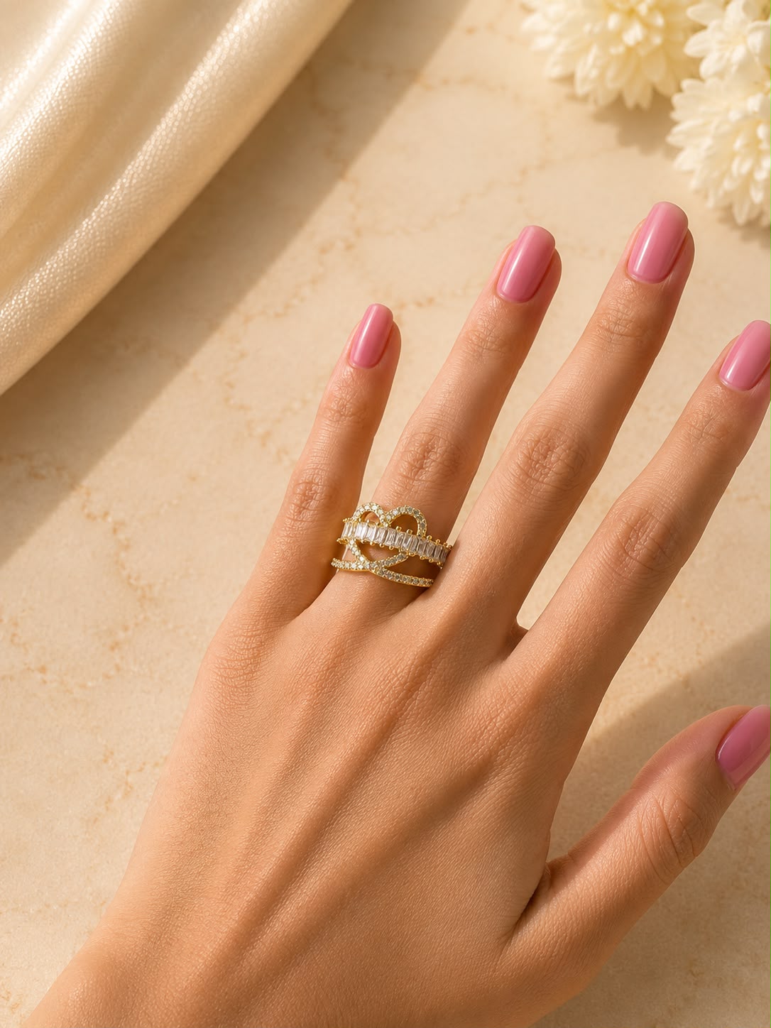 Golden Wave Crystal Ring