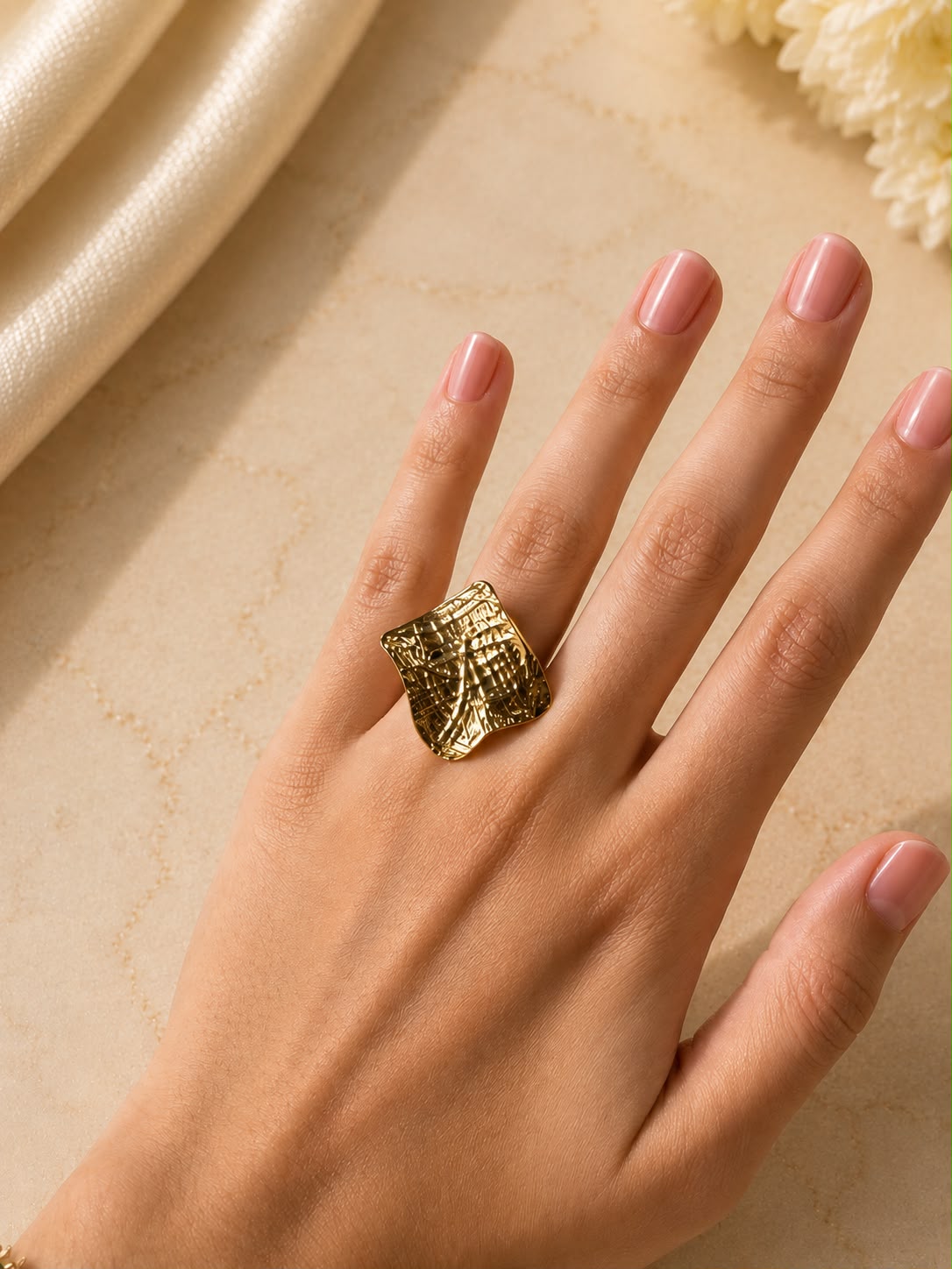 Textured Gold Shield Ring