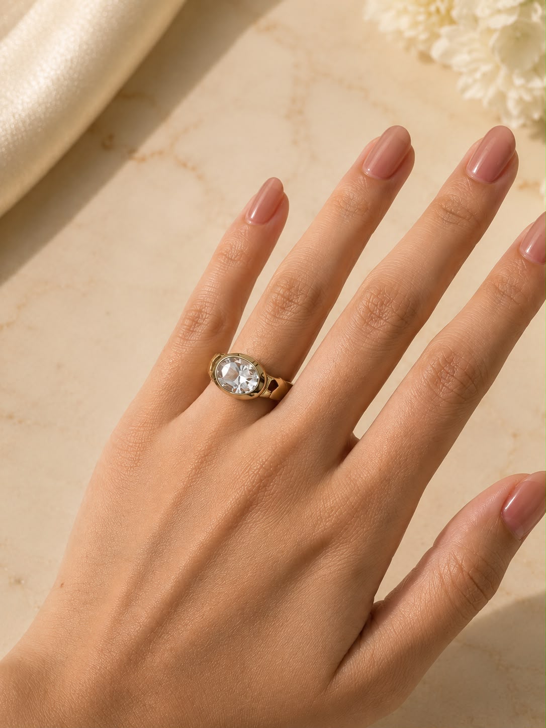 Oval Crystal Gold Ring