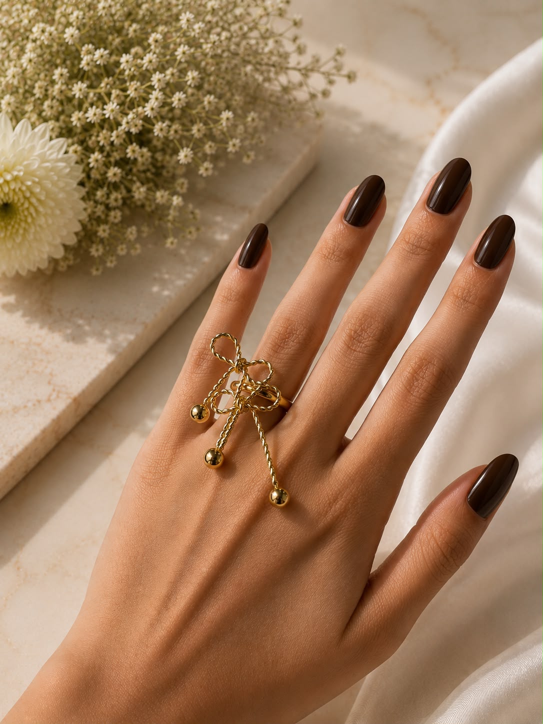 Golden Bow Drop Ring