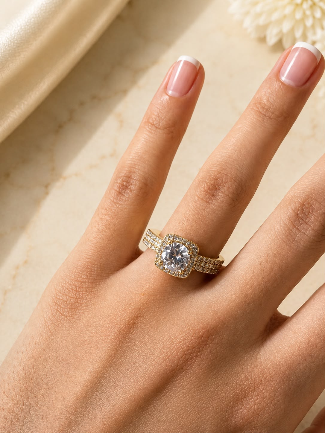 Cushion Halo Crystal Ring