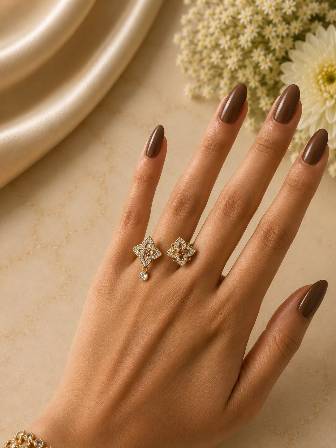 Floral Duo Crystal Ring