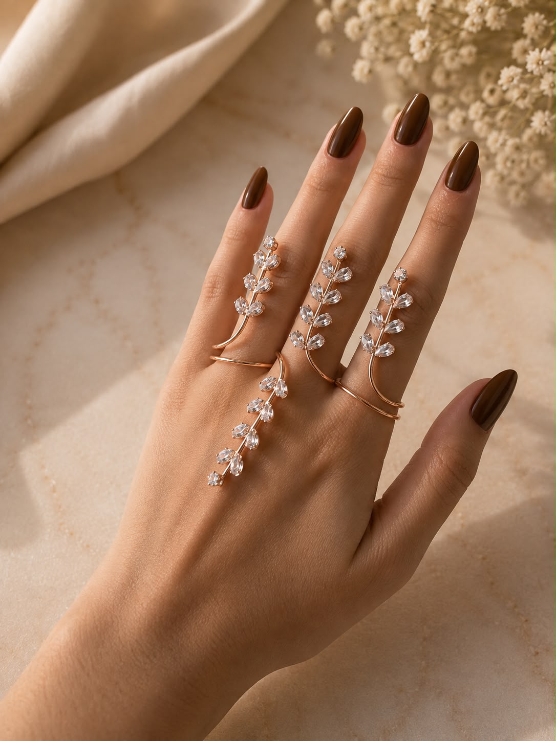 Crystal Vine Palm Ring