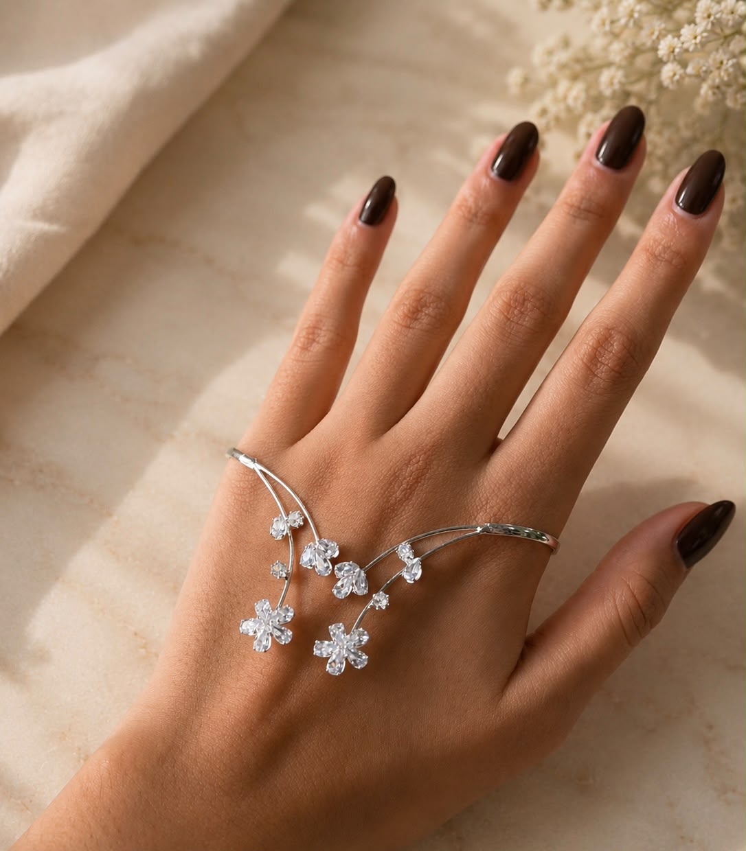 Crystal Floral Branch Palm Ring