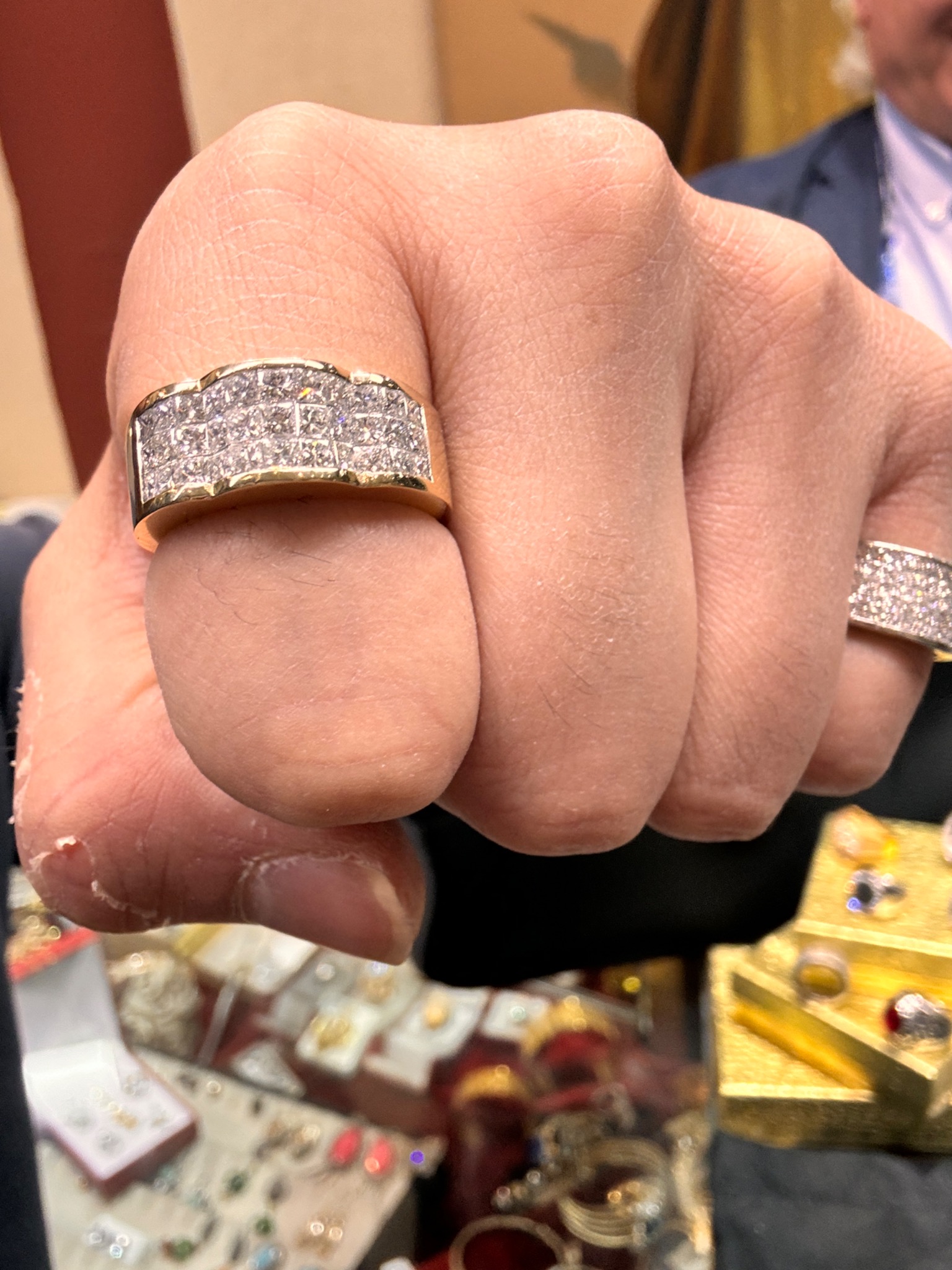 Two diamond statement rings photographed at the Prestige Jewelry counter