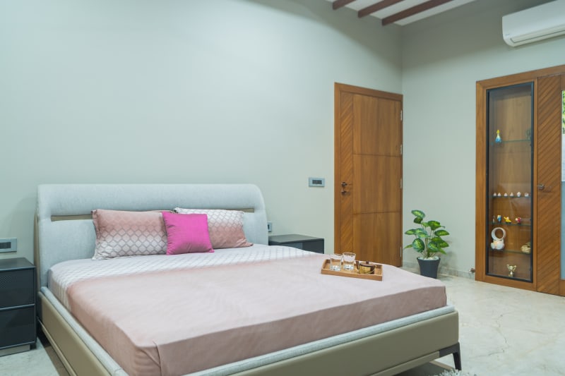 "Comfortable double bed in contemporary bedroom"
