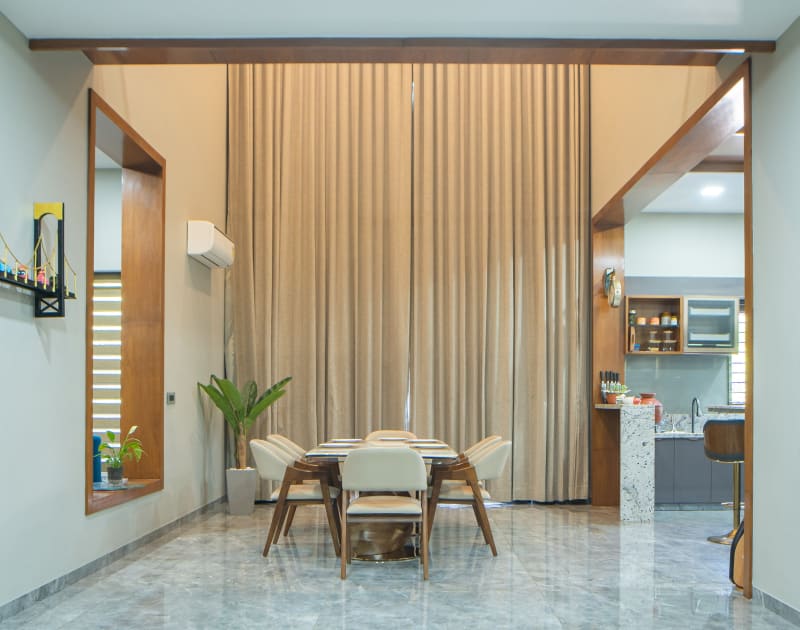 Double height dining area and table