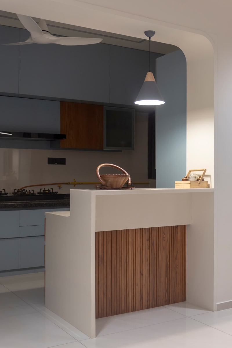 Kitchen counter with hanging pendant light