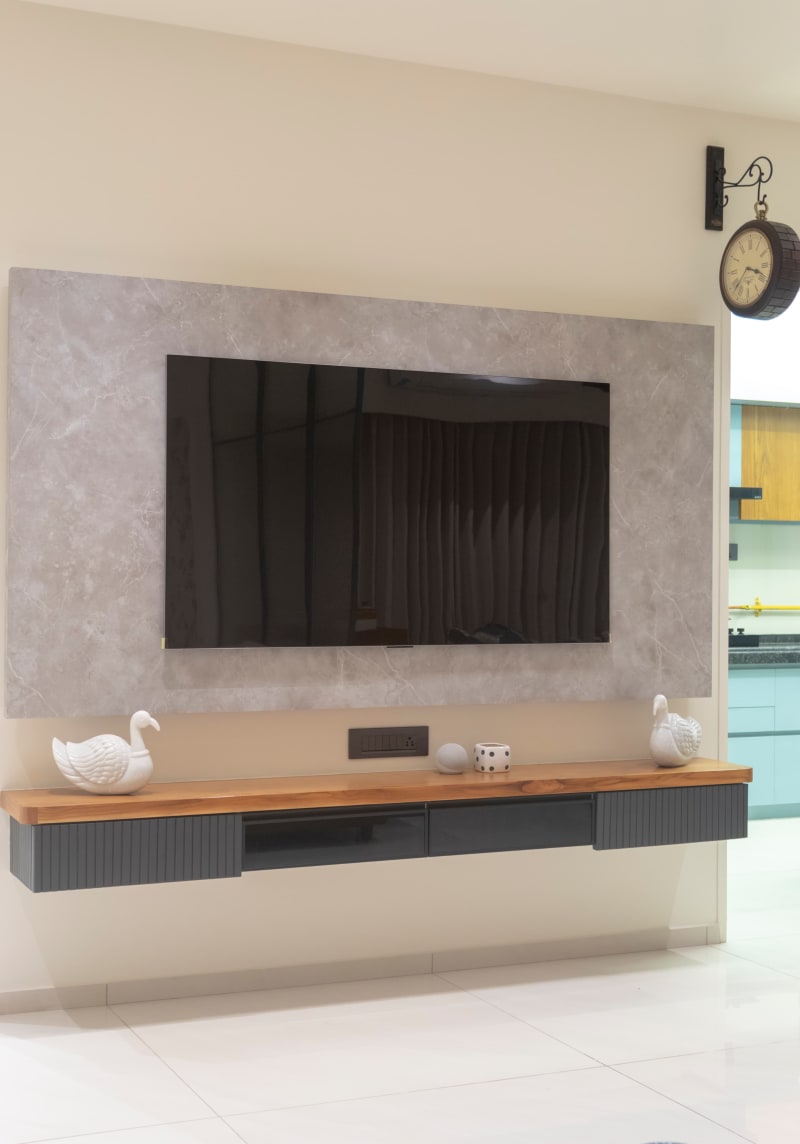 Living room TV panel with floating console