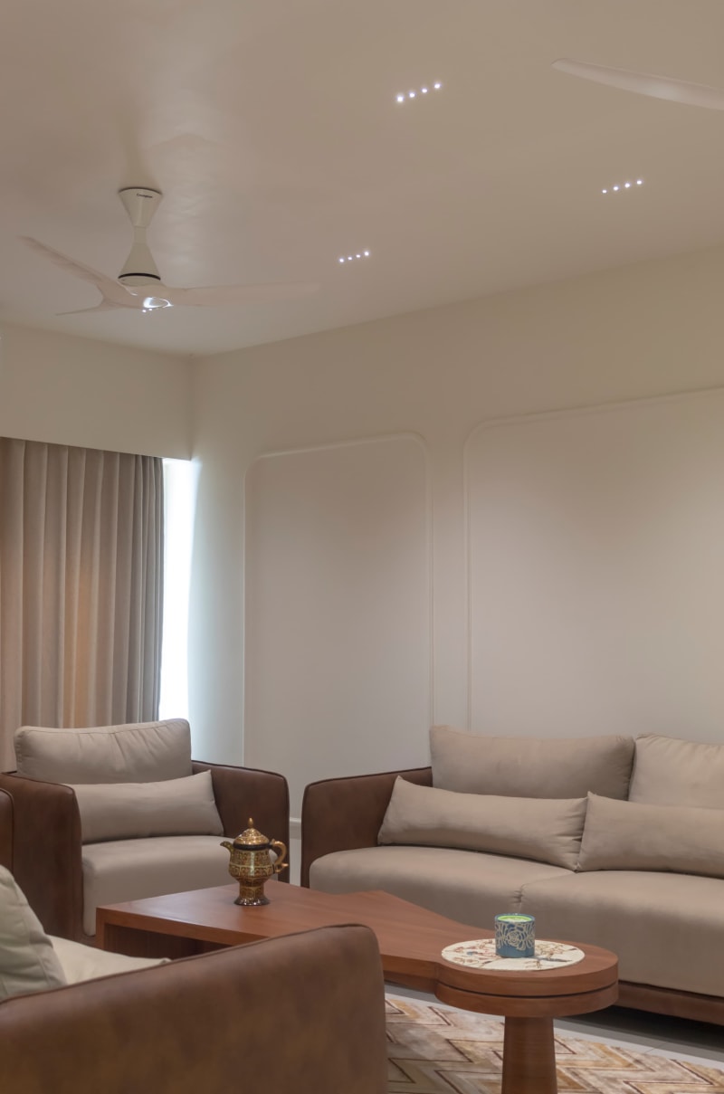 Sofas and wooden coffee table in living room