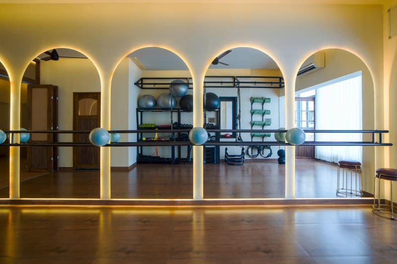 Corridor with arched wooden doors