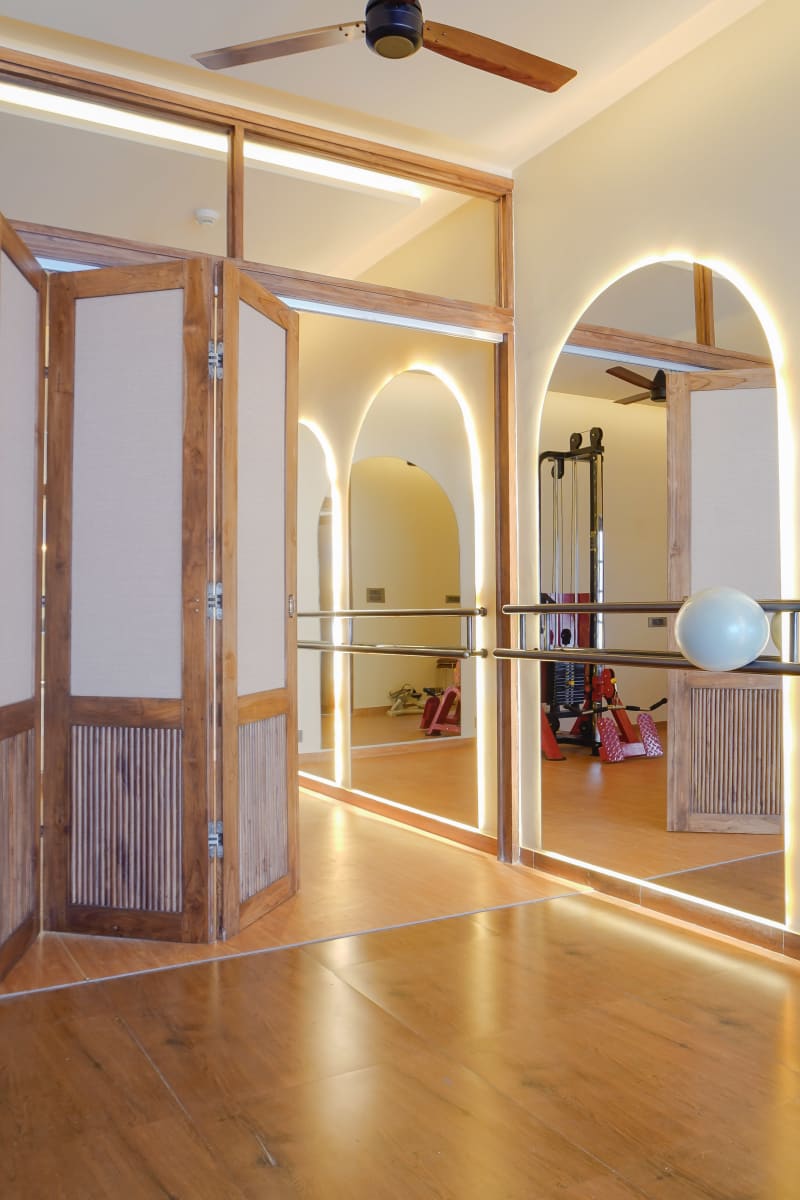 Partially open folding wooden screen