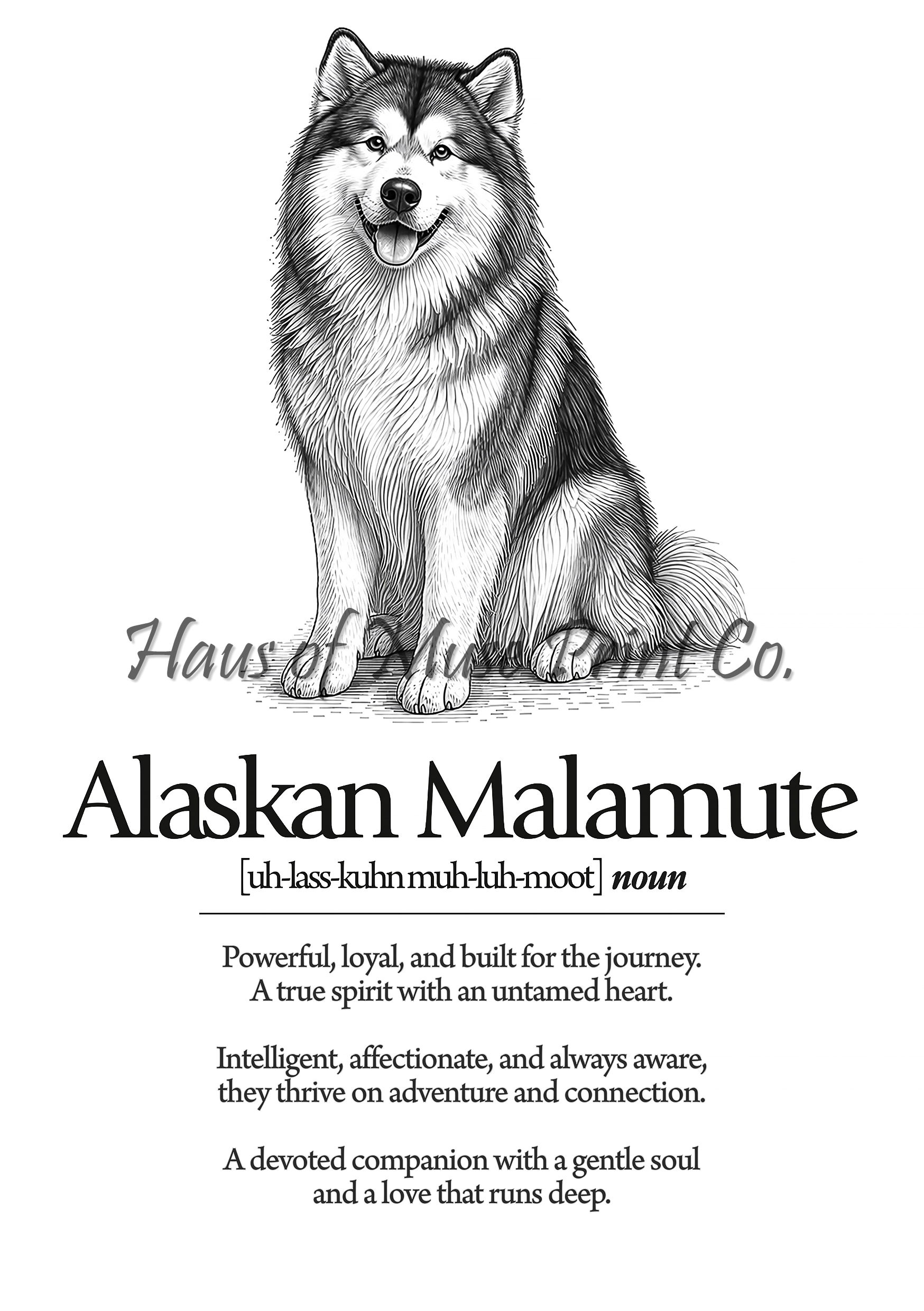 Alaskan Malamute Dog Dictionary dog wall art print by Haus of Muse Print Co.