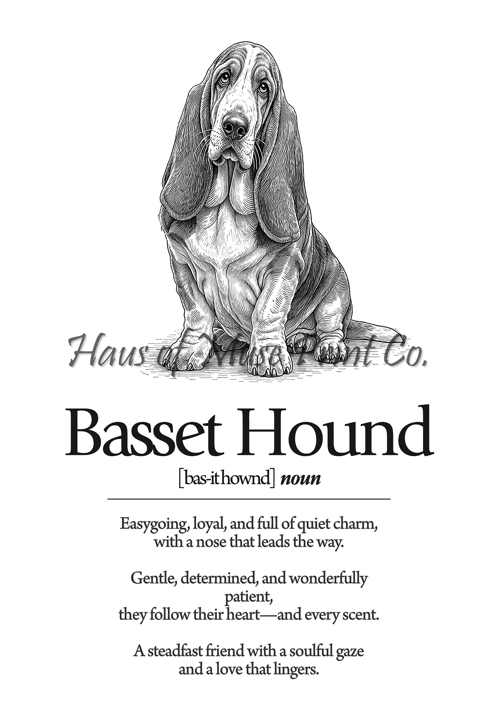 Basset Hound Dog Dictionary dog wall art print by Haus of Muse Print Co.