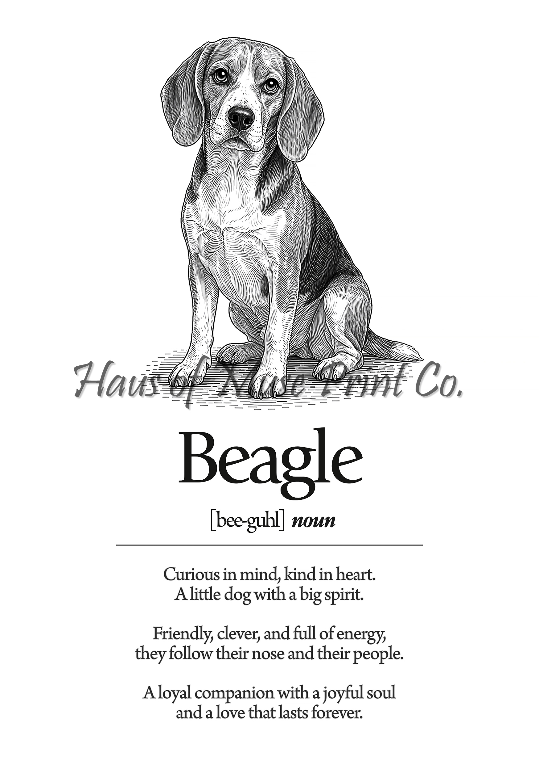 Beagle Dog Dictionary dog wall art print by Haus of Muse Print Co.