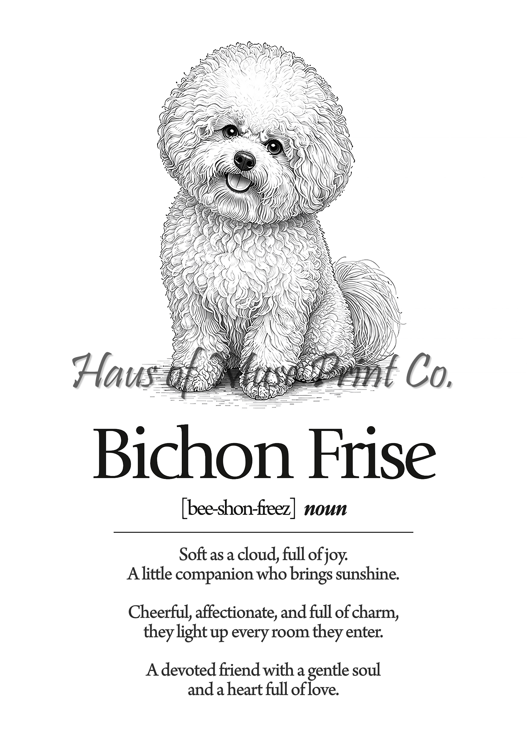 Bichon Frise Dog Dictionary dog wall art print by Haus of Muse Print Co.