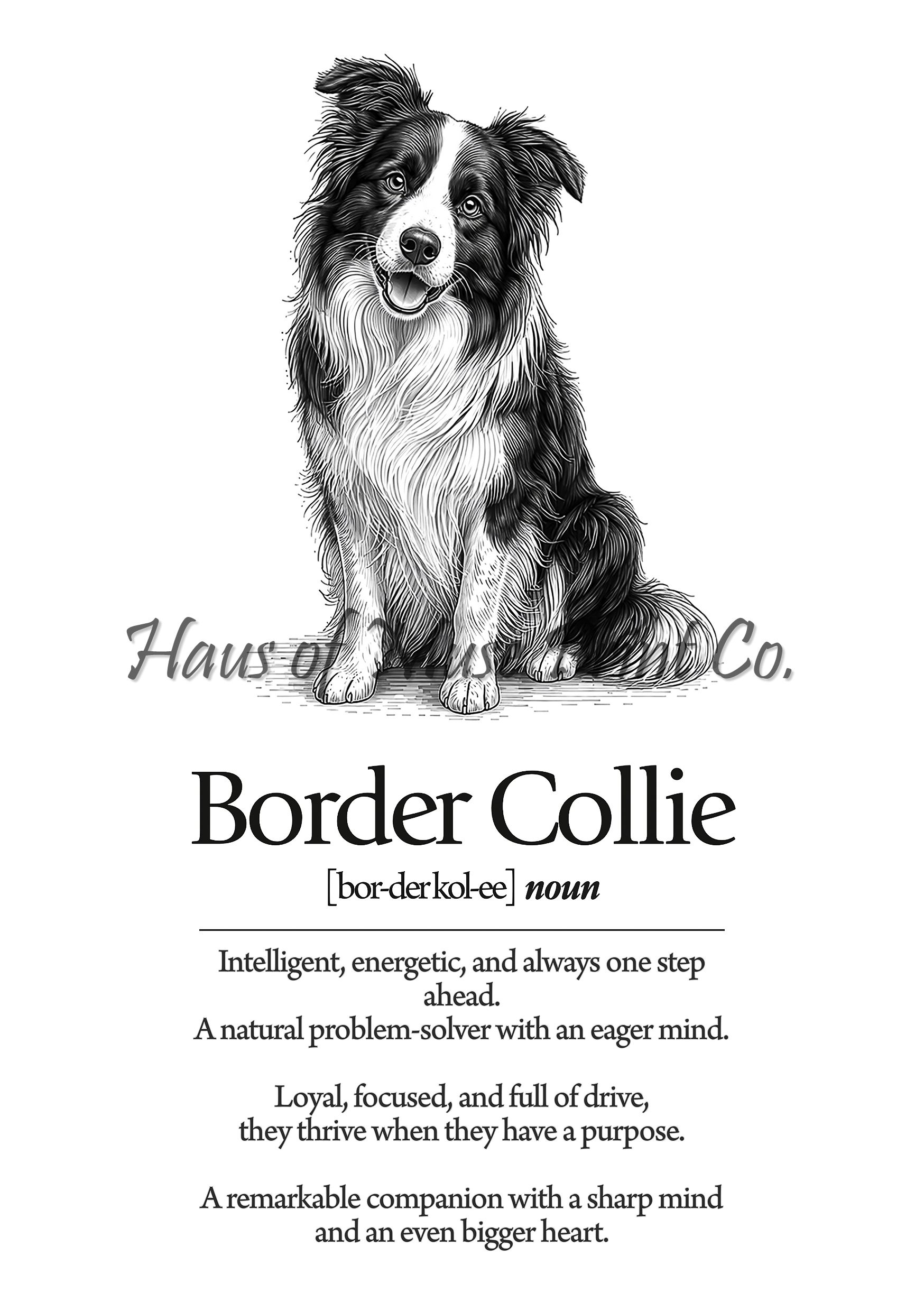 Border Collie Dog Dictionary dog wall art print by Haus of Muse Print Co.