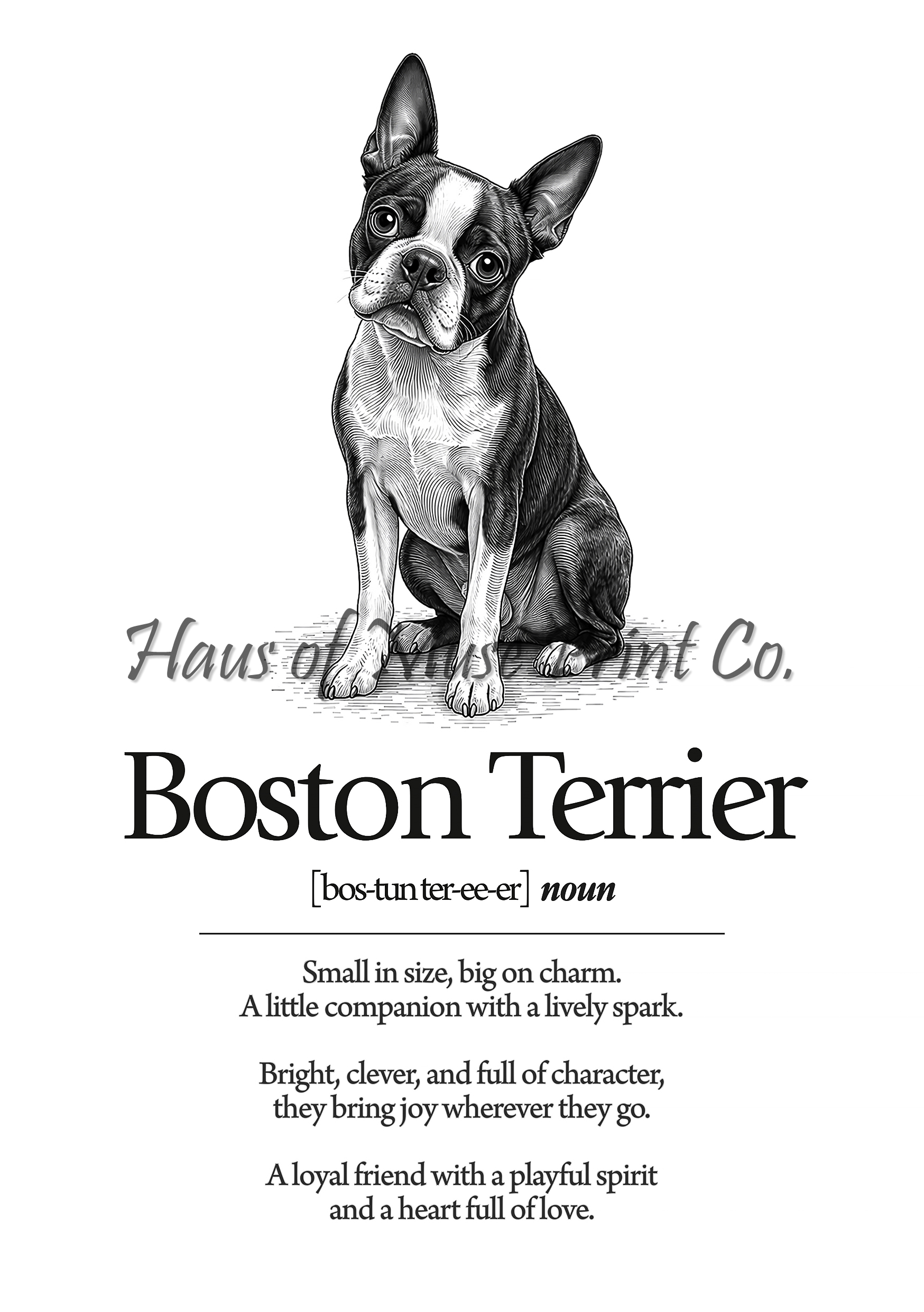 Boston Terrier Dog Dictionary dog wall art print by Haus of Muse Print Co.