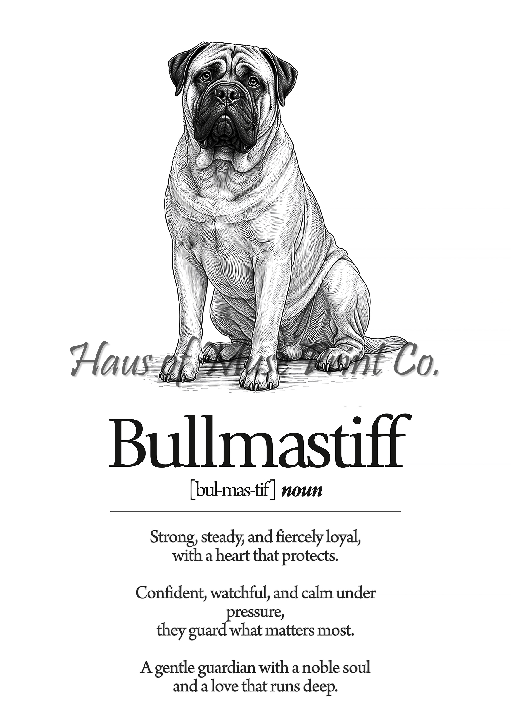 Bullmastiff Dog Dictionary dog wall art print by Haus of Muse Print Co.
