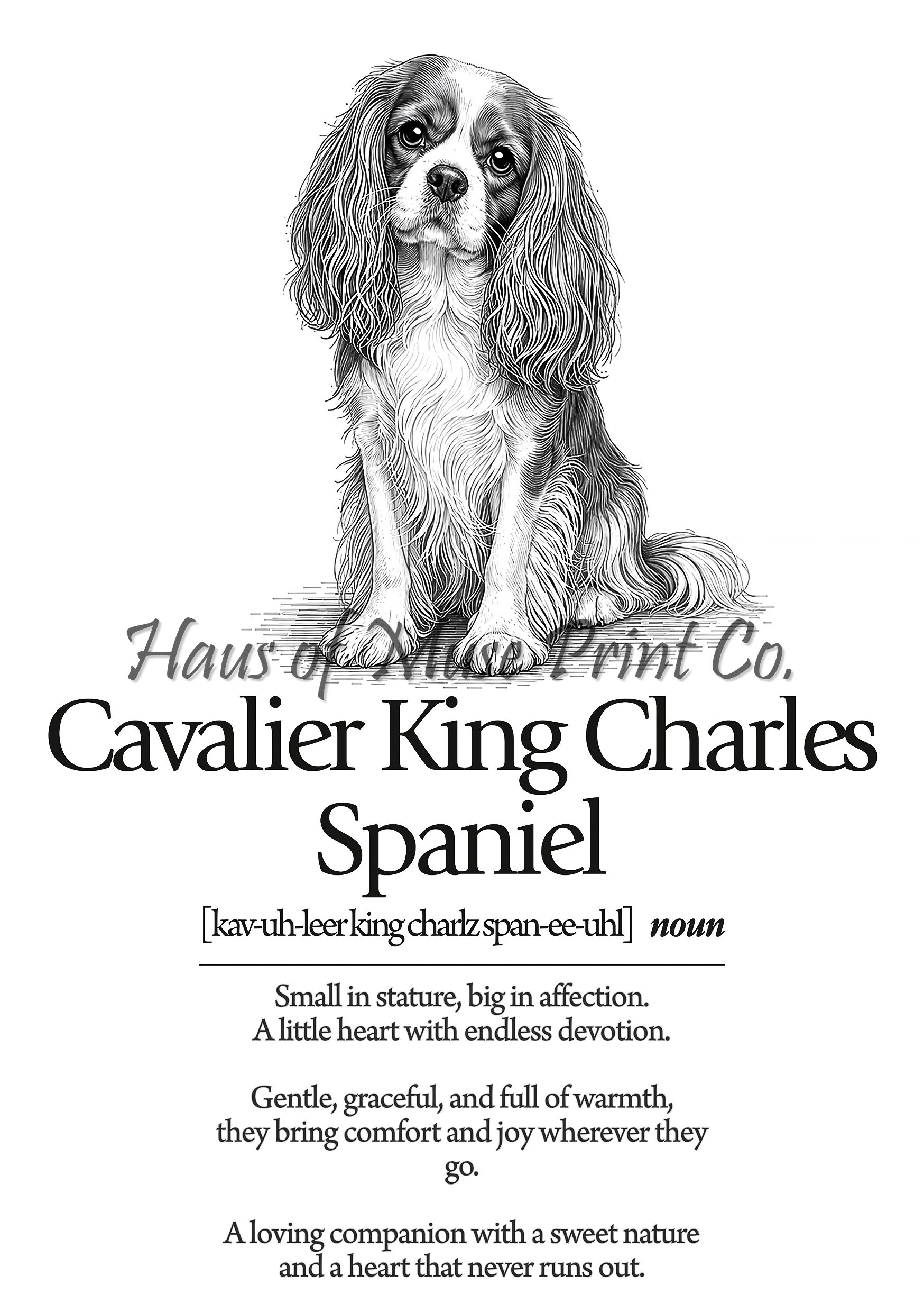Cavalier King Charles Dog Dictionary dog wall art print by Haus of Muse Print Co.