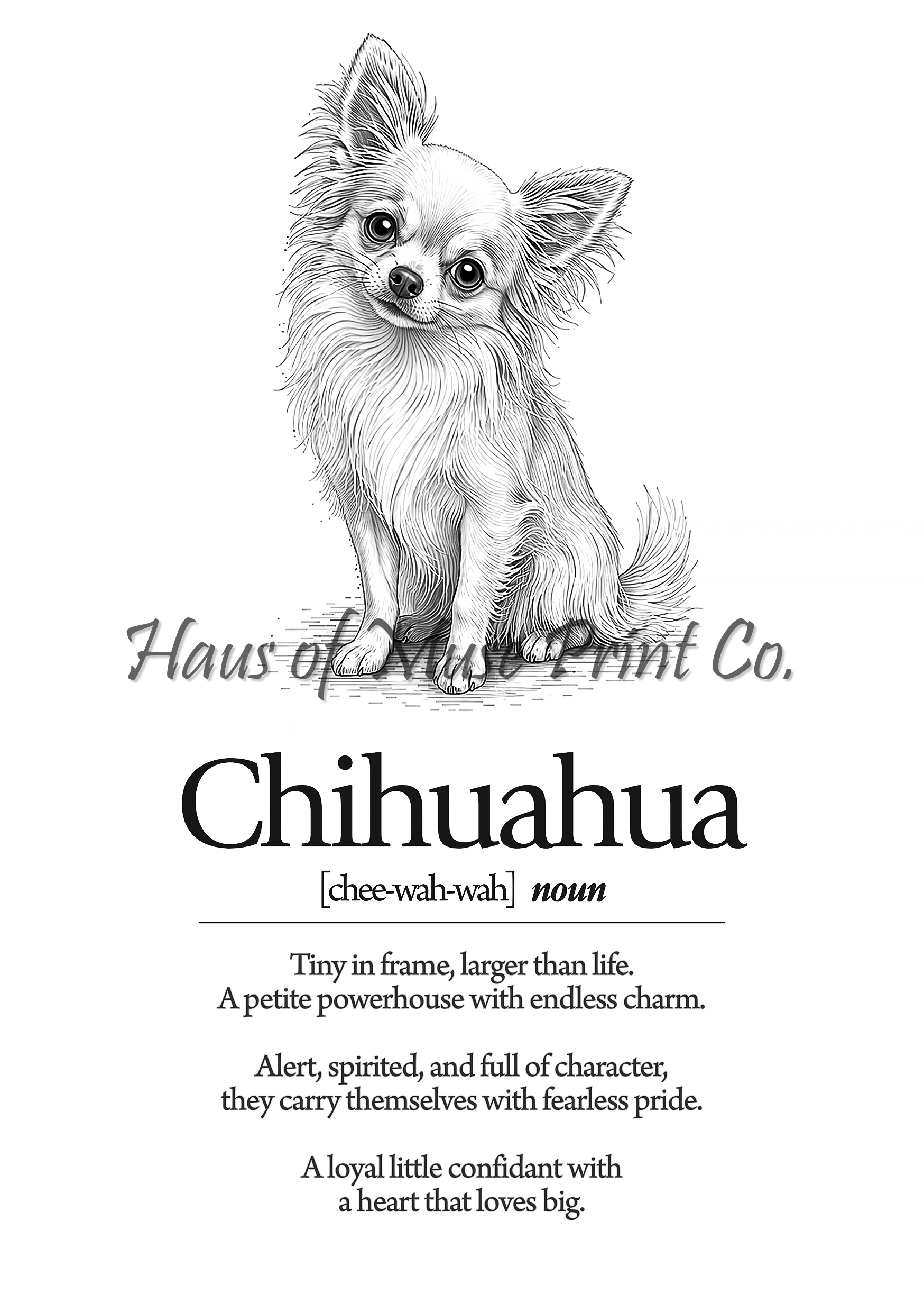 Long Hair Light Chihuahua Dog Dictionary dog wall art print by Haus of Muse Print Co.