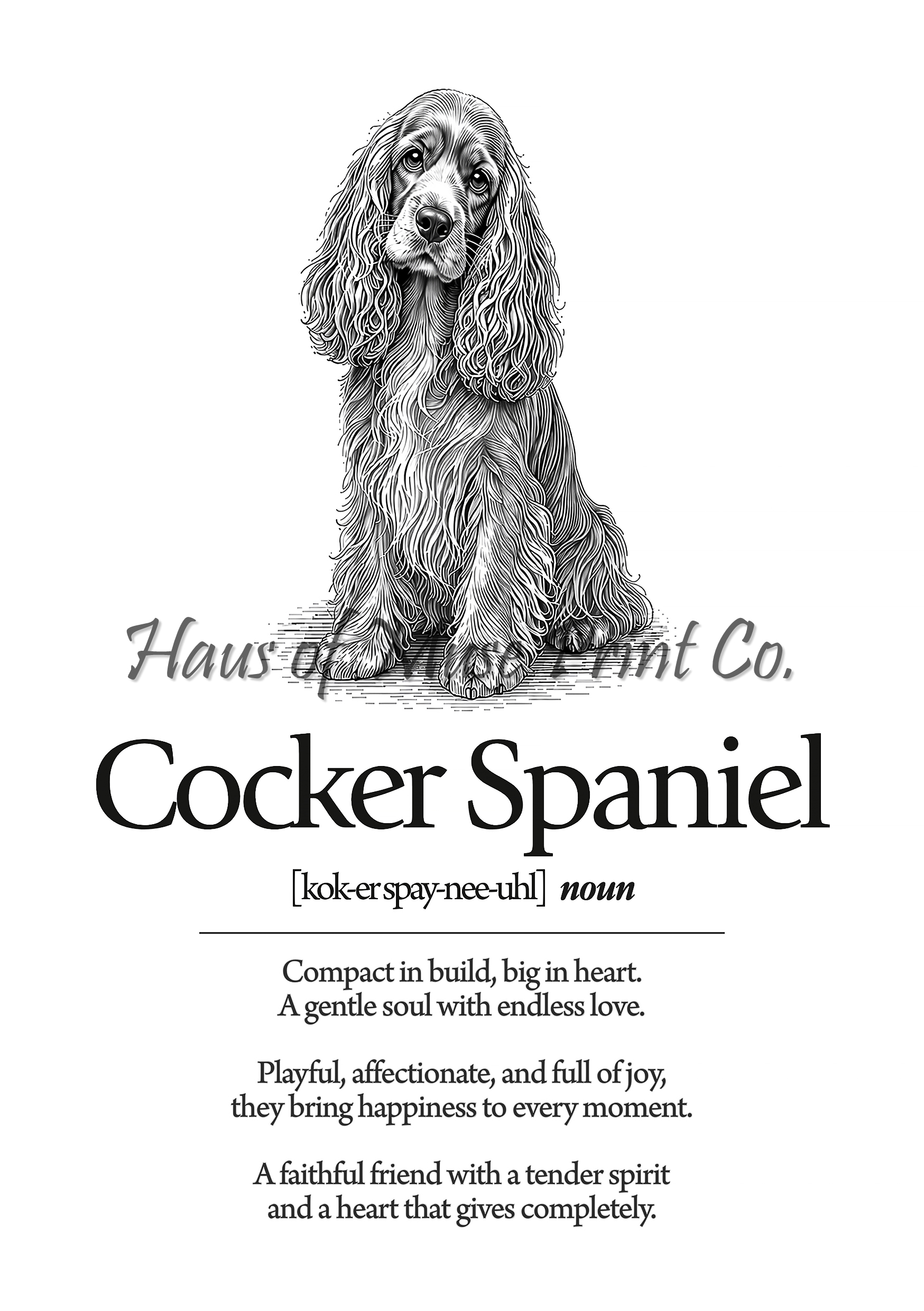 Cocker Spaniel Dog Dictionary dog wall art print by Haus of Muse Print Co.
