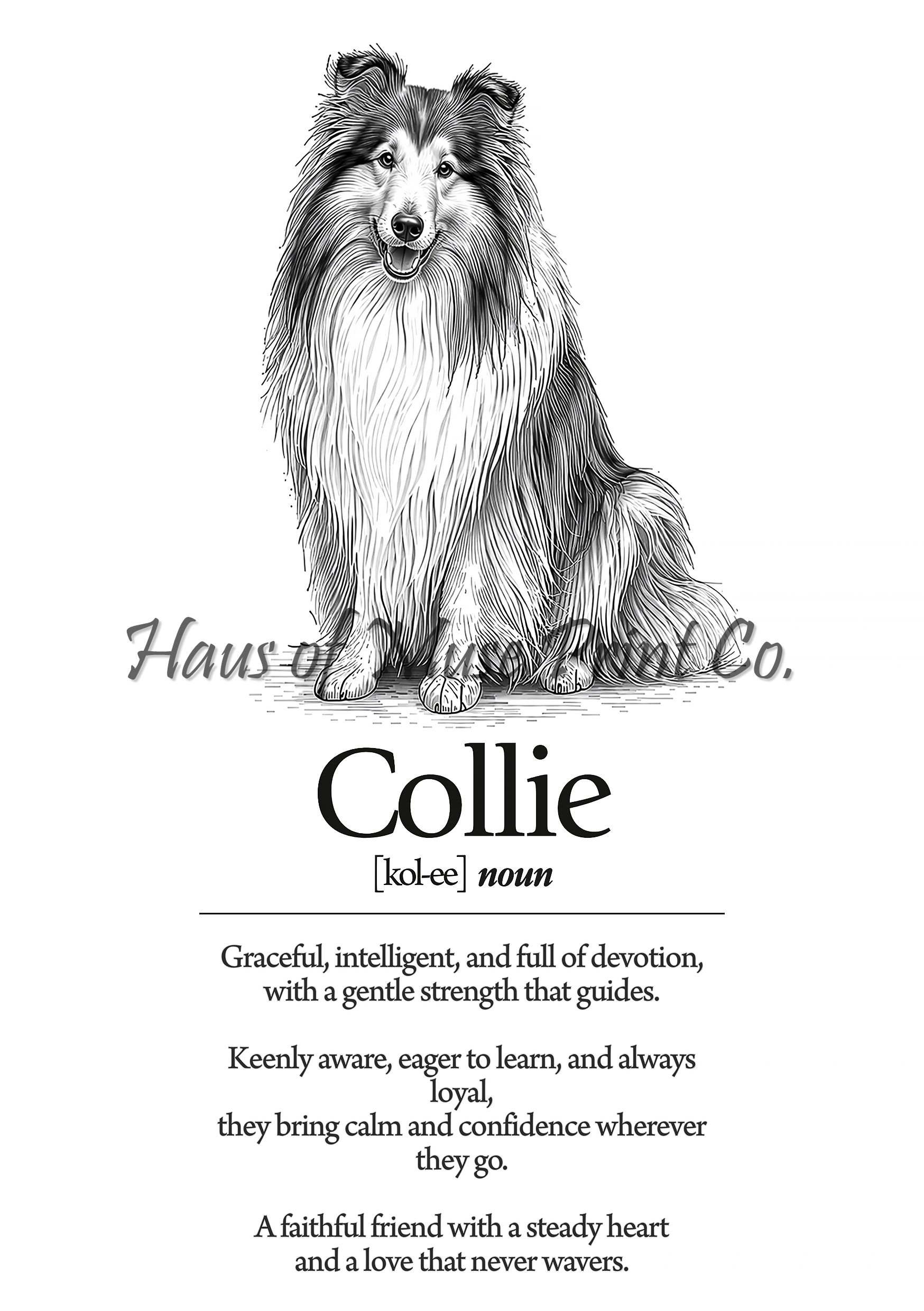 Collie Dog Dictionary dog wall art print by Haus of Muse Print Co.
