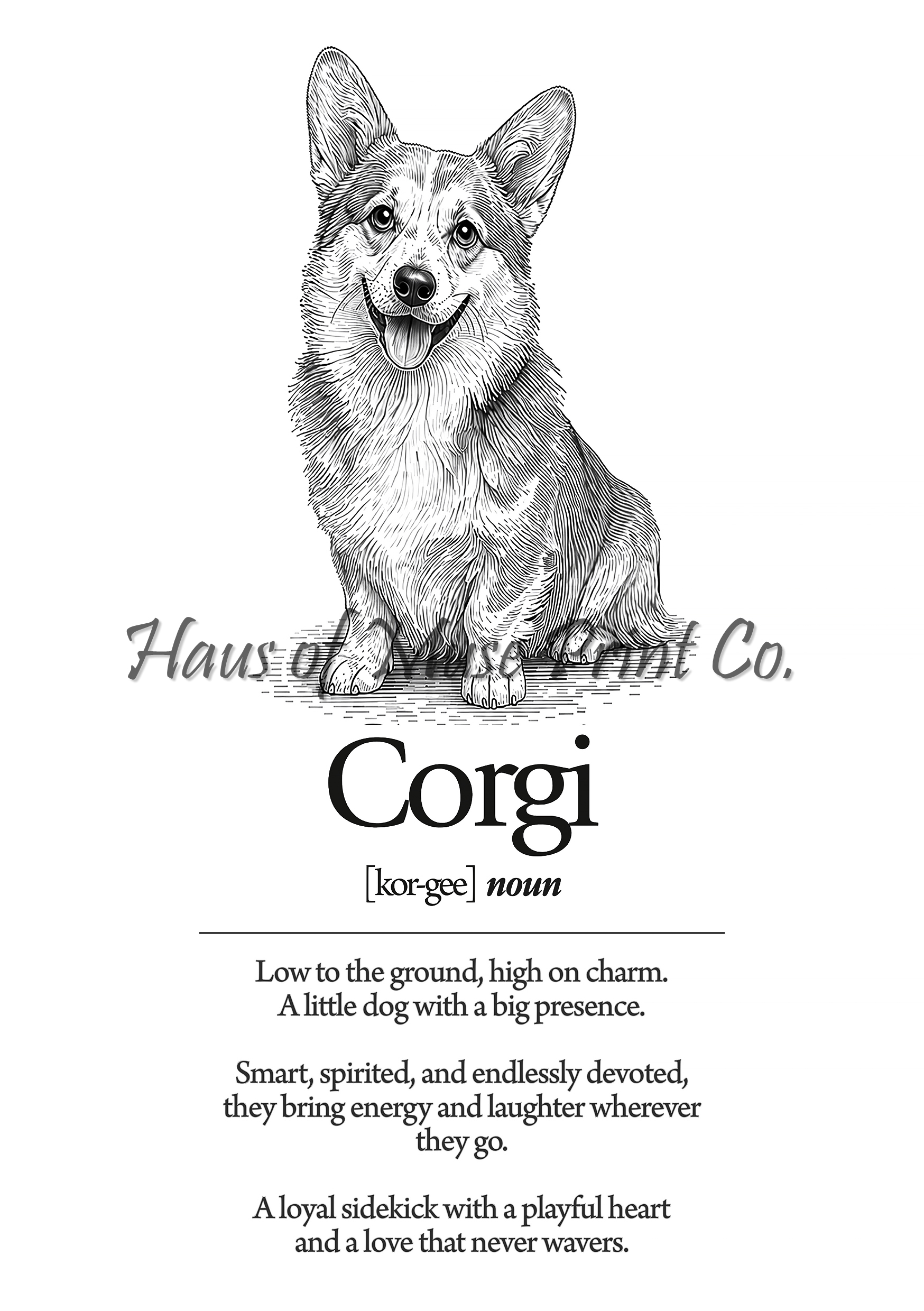 Corgi Dog Dictionary dog wall art print by Haus of Muse Print Co.