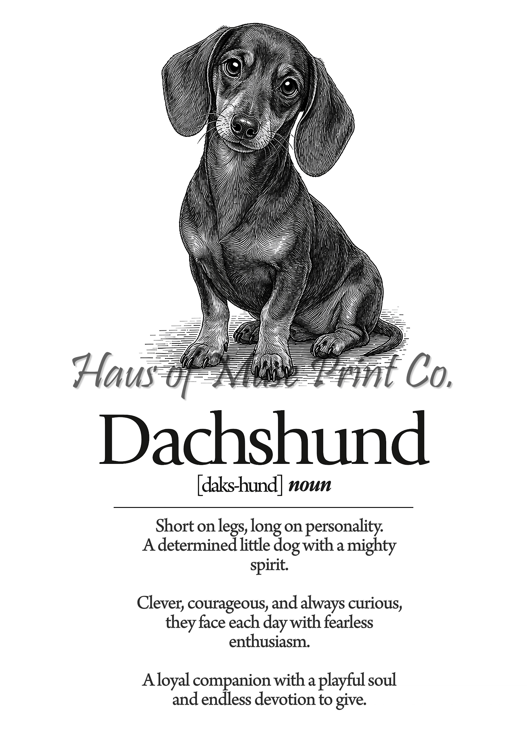 Short Hair Dark Dachshund Dog Dictionary dog wall art print by Haus of Muse Print Co.