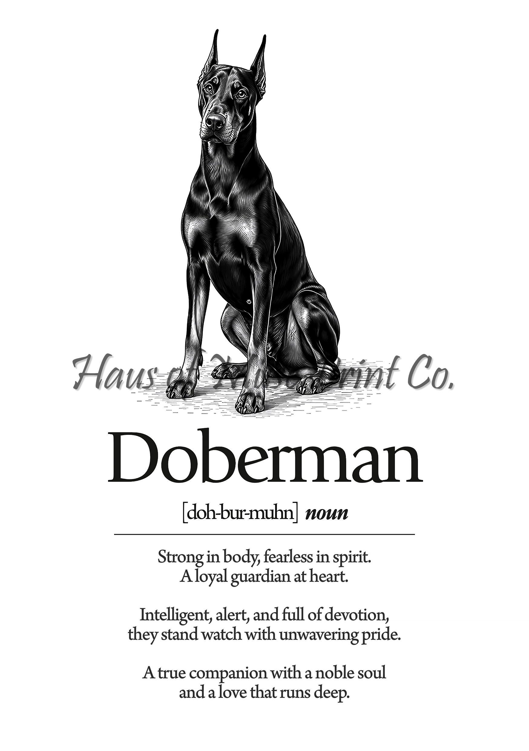 Doberman Dog Dictionary dog wall art print by Haus of Muse Print Co.