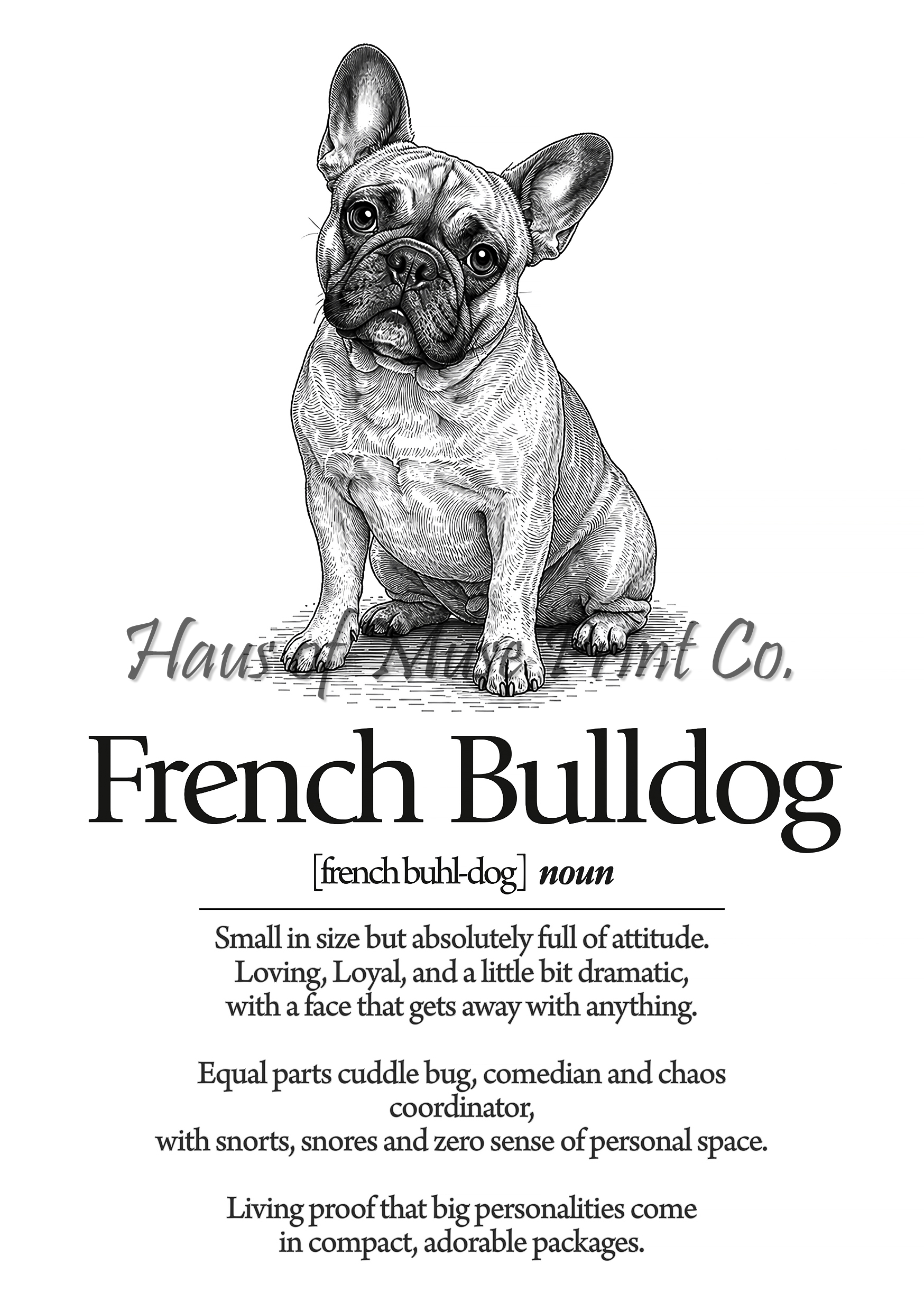French Bulldog Dog Dictionary dog wall art print by Haus of Muse Print Co.