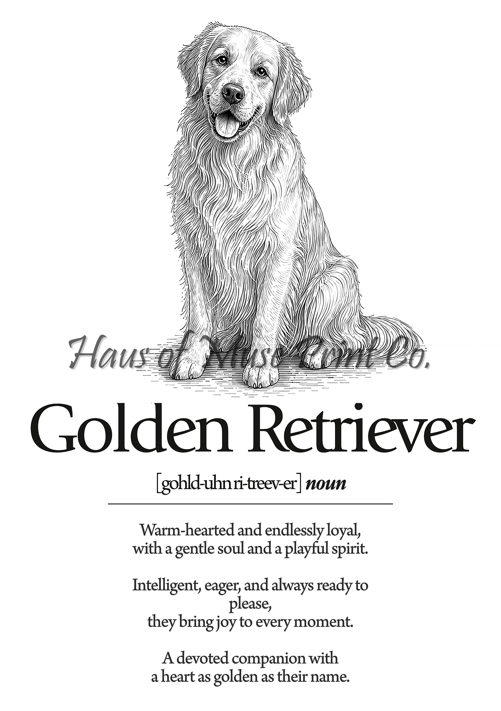 Golden Retriever Dog Dictionary dog wall art print by Haus of Muse Print Co.