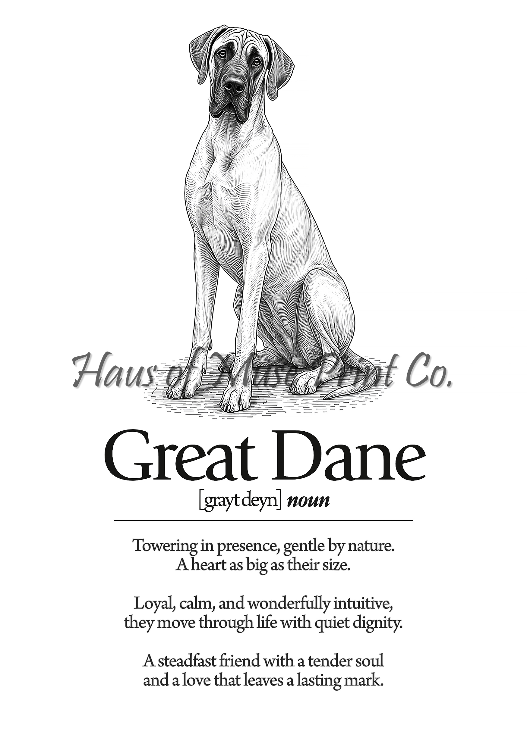 Great Dane Dog Dictionary dog wall art print by Haus of Muse Print Co.