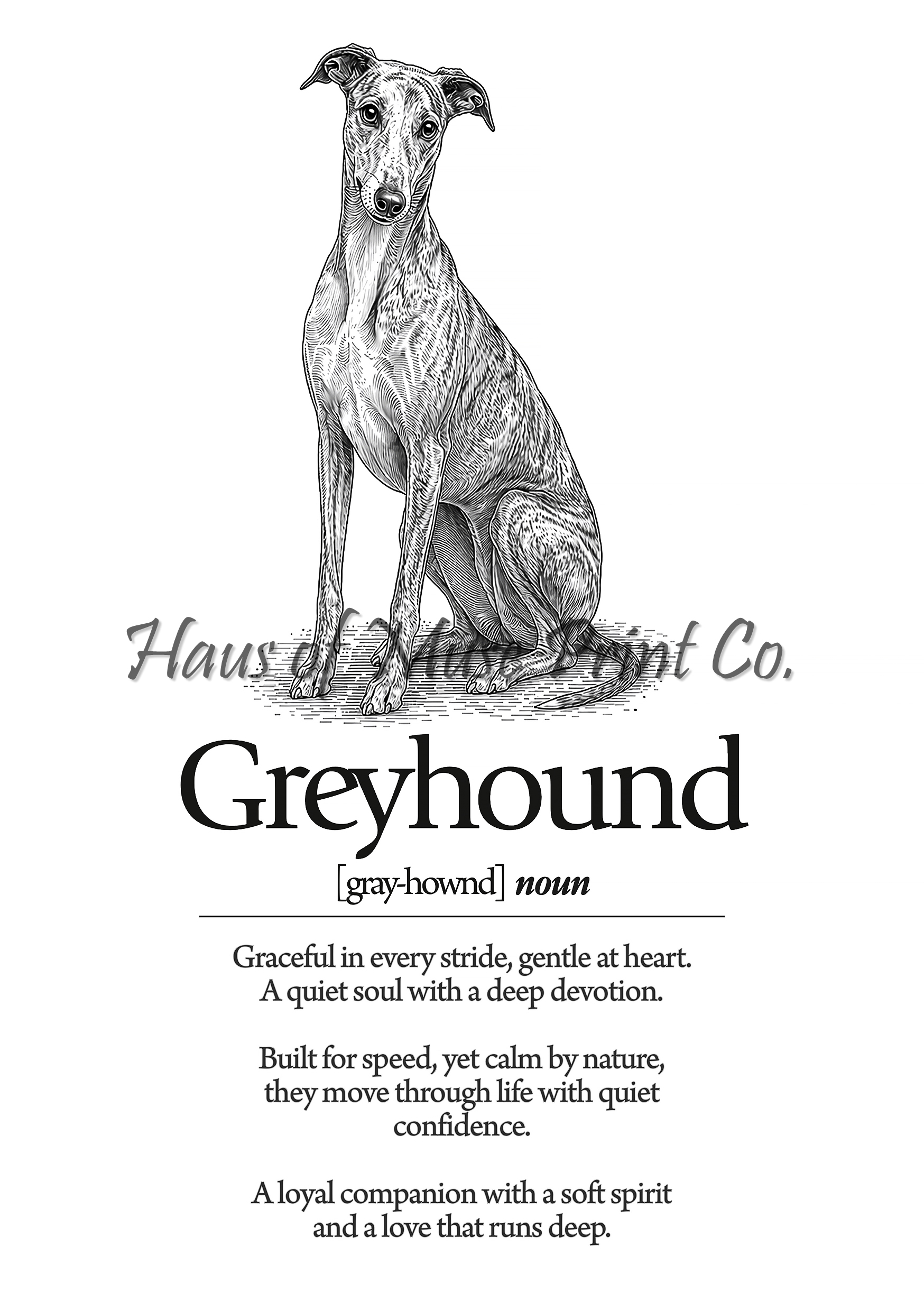 Greyhound Dog Dictionary dog wall art print by Haus of Muse Print Co.