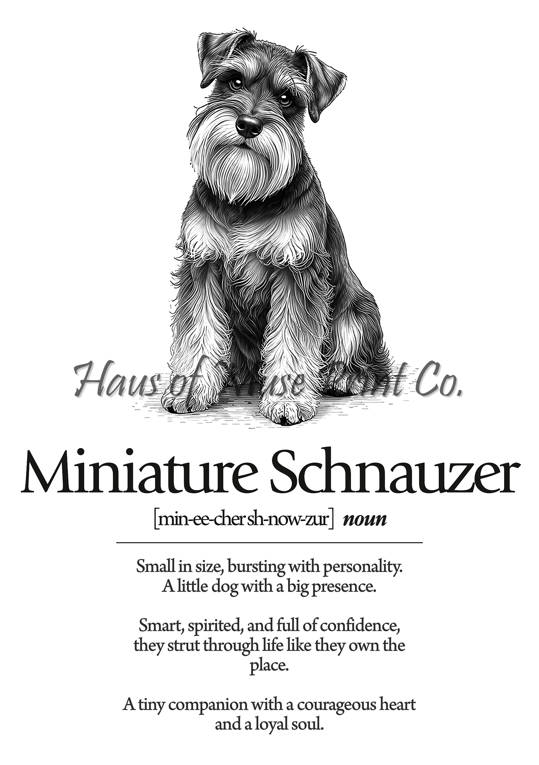 Miniature Schnauzer Dog Dictionary dog wall art print by Haus of Muse Print Co.