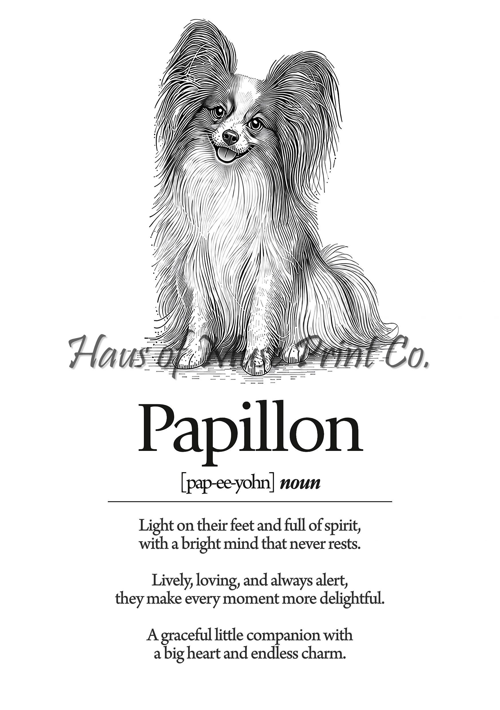 Papillon Dog Dictionary dog wall art print by Haus of Muse Print Co.