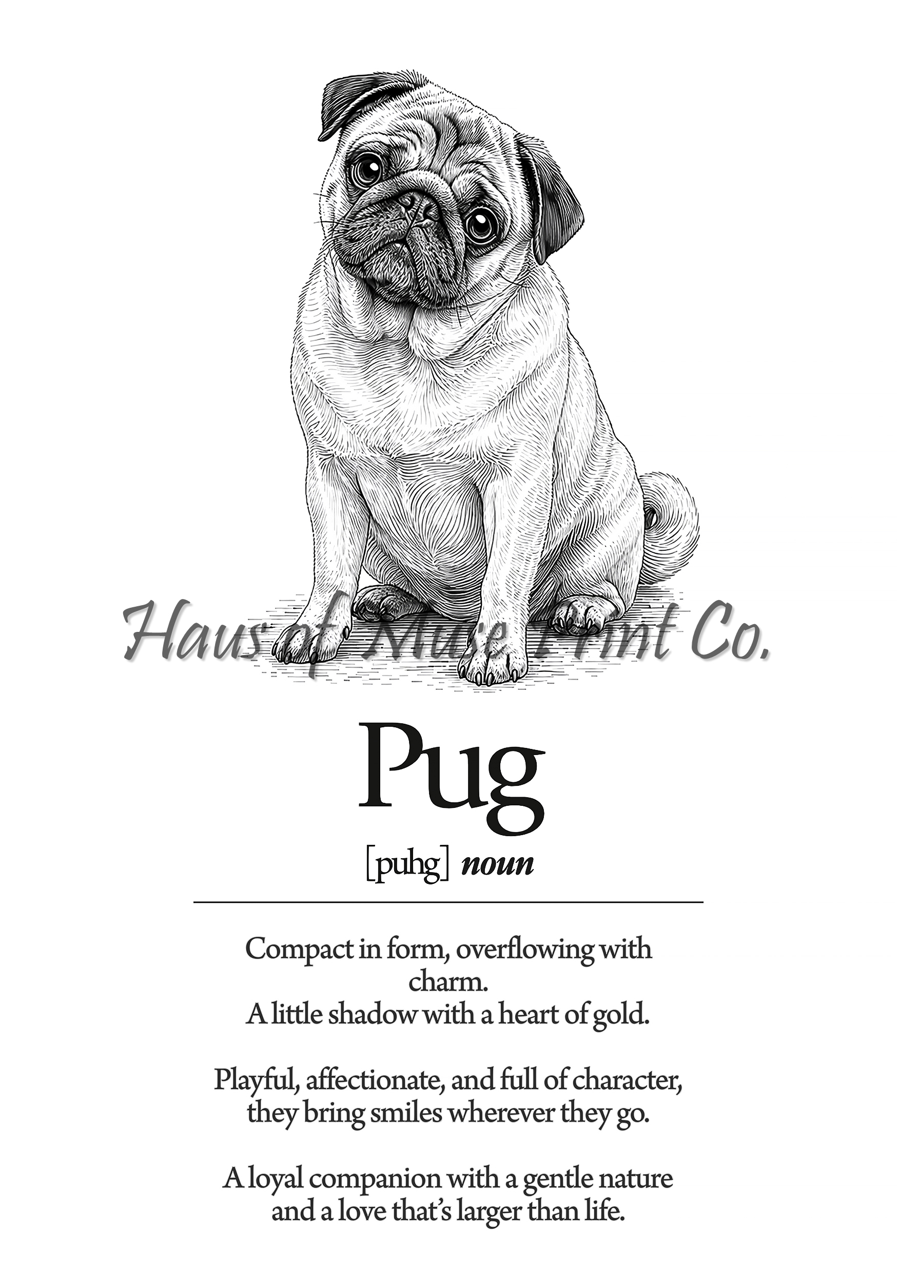 Pug Dog Dictionary dog wall art print by Haus of Muse Print Co.