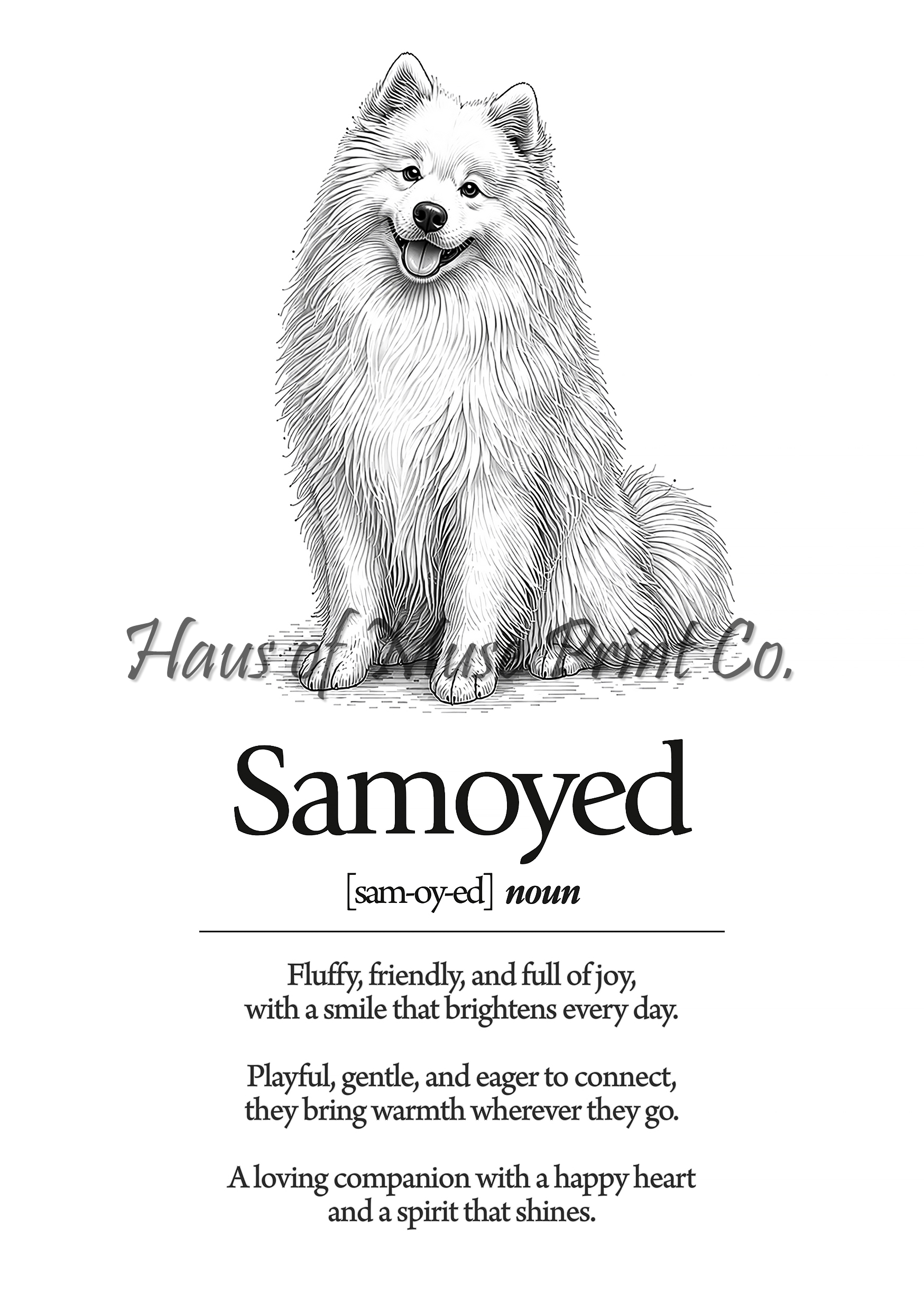 Samoyed Dog Dictionary dog wall art print by Haus of Muse Print Co.