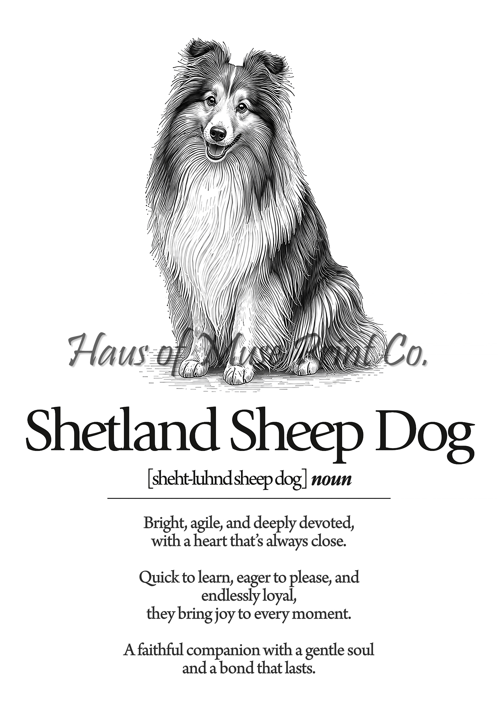 Shetland Sheepdog Dog Dictionary dog wall art print by Haus of Muse Print Co.