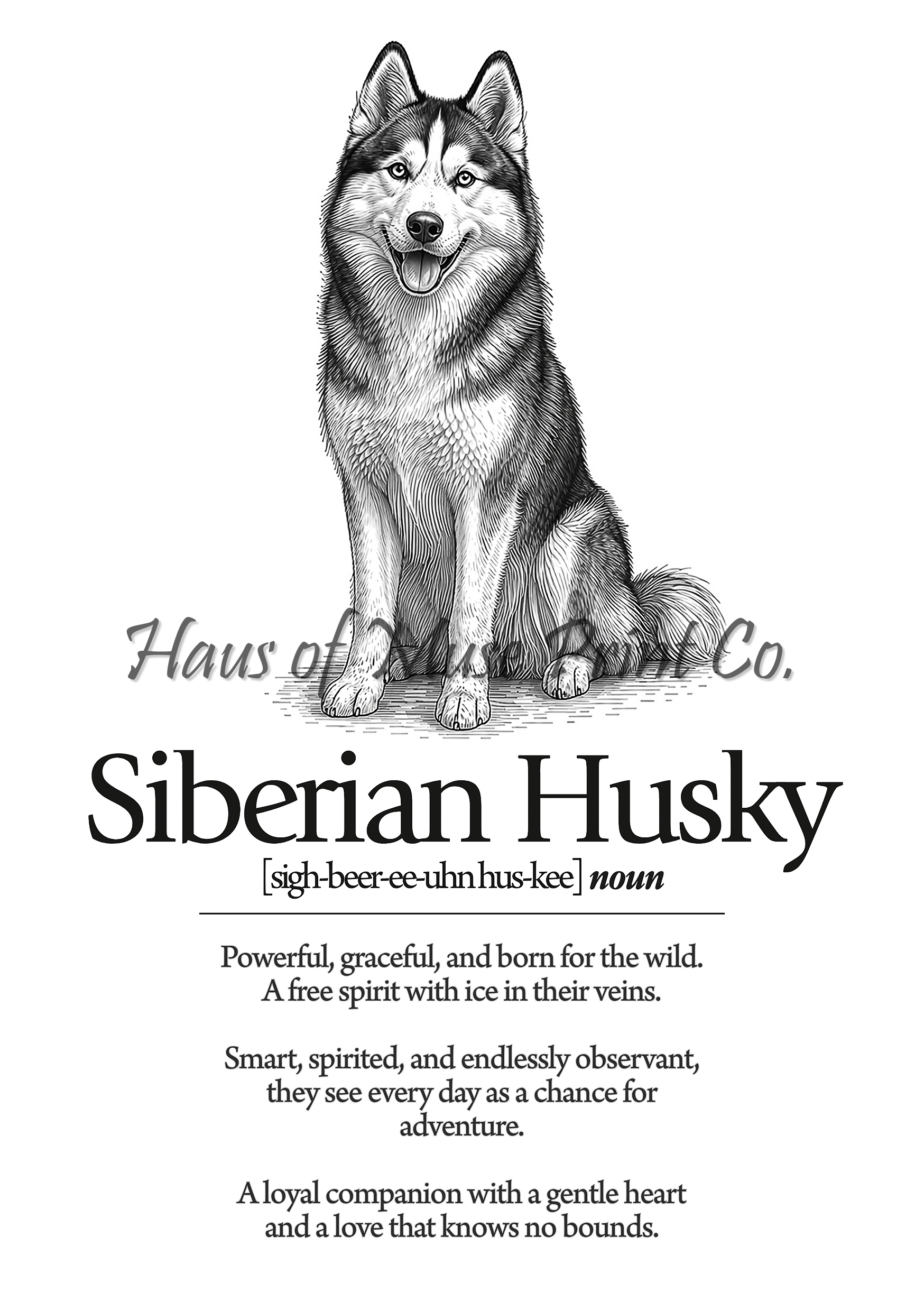 Siberian Husky Dog Dictionary dog wall art print by Haus of Muse Print Co.