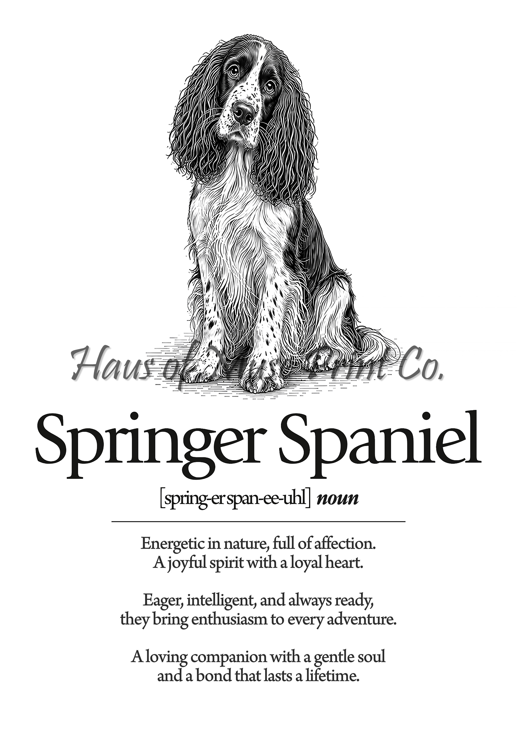 Springer Spaniel Dog Dictionary dog wall art print by Haus of Muse Print Co.