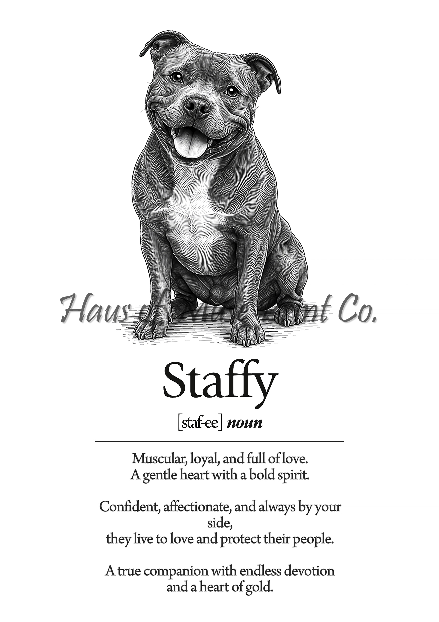 Staffy Dog Dictionary dog wall art print by Haus of Muse Print Co.