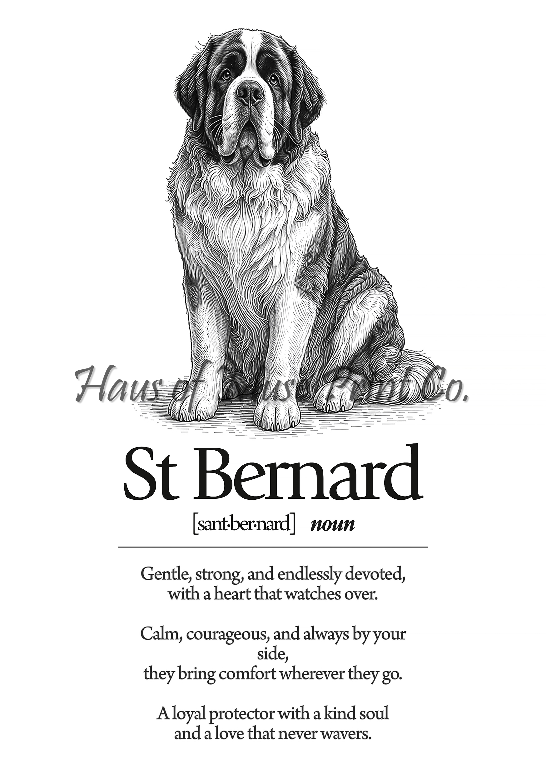 St Bernard Dog Dictionary dog wall art print by Haus of Muse Print Co.